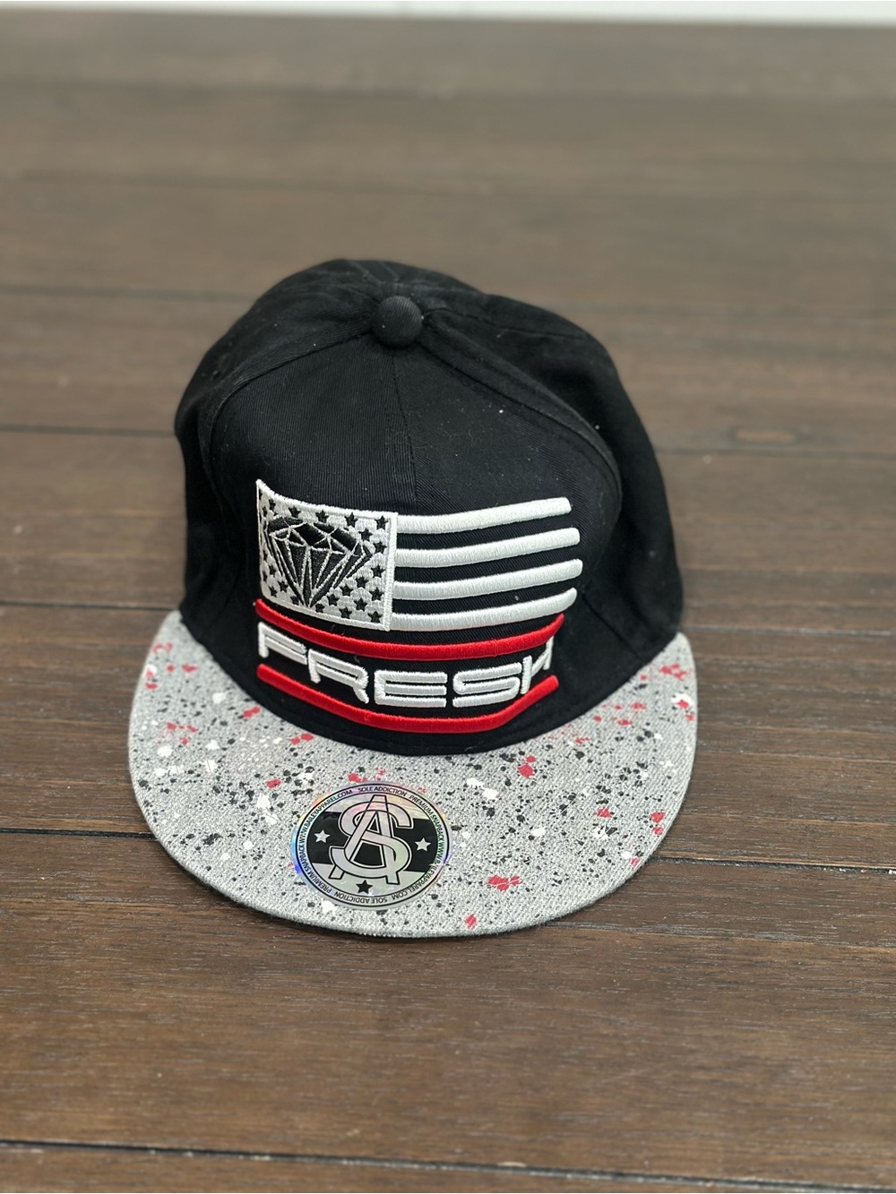 Kids Black & Gray 'Fresh' Snapback Cap with Flag Patch
